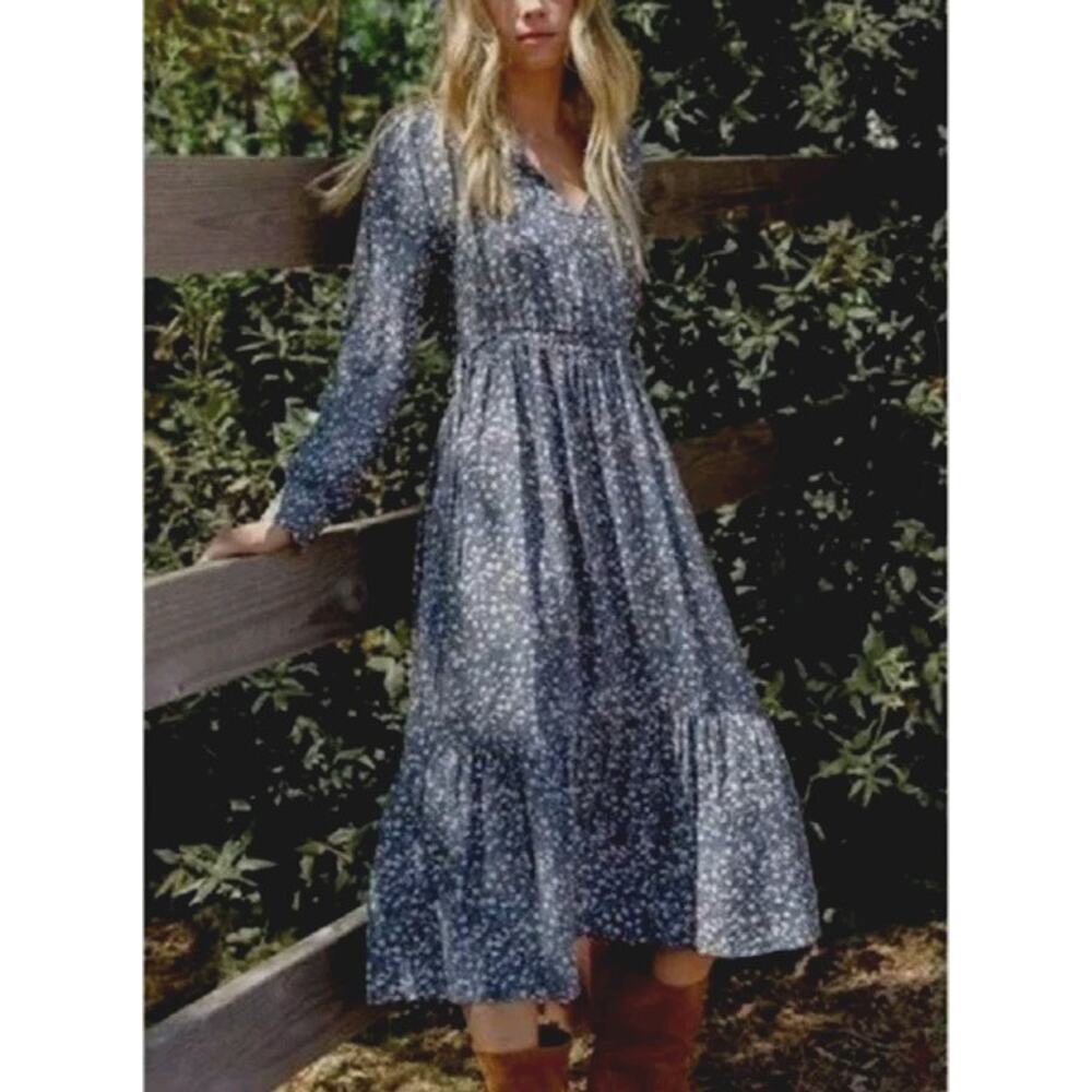 Rails Maple Blue Ditsy Floral Dress Size XS CottageCore V-Neck Tiered Skirt